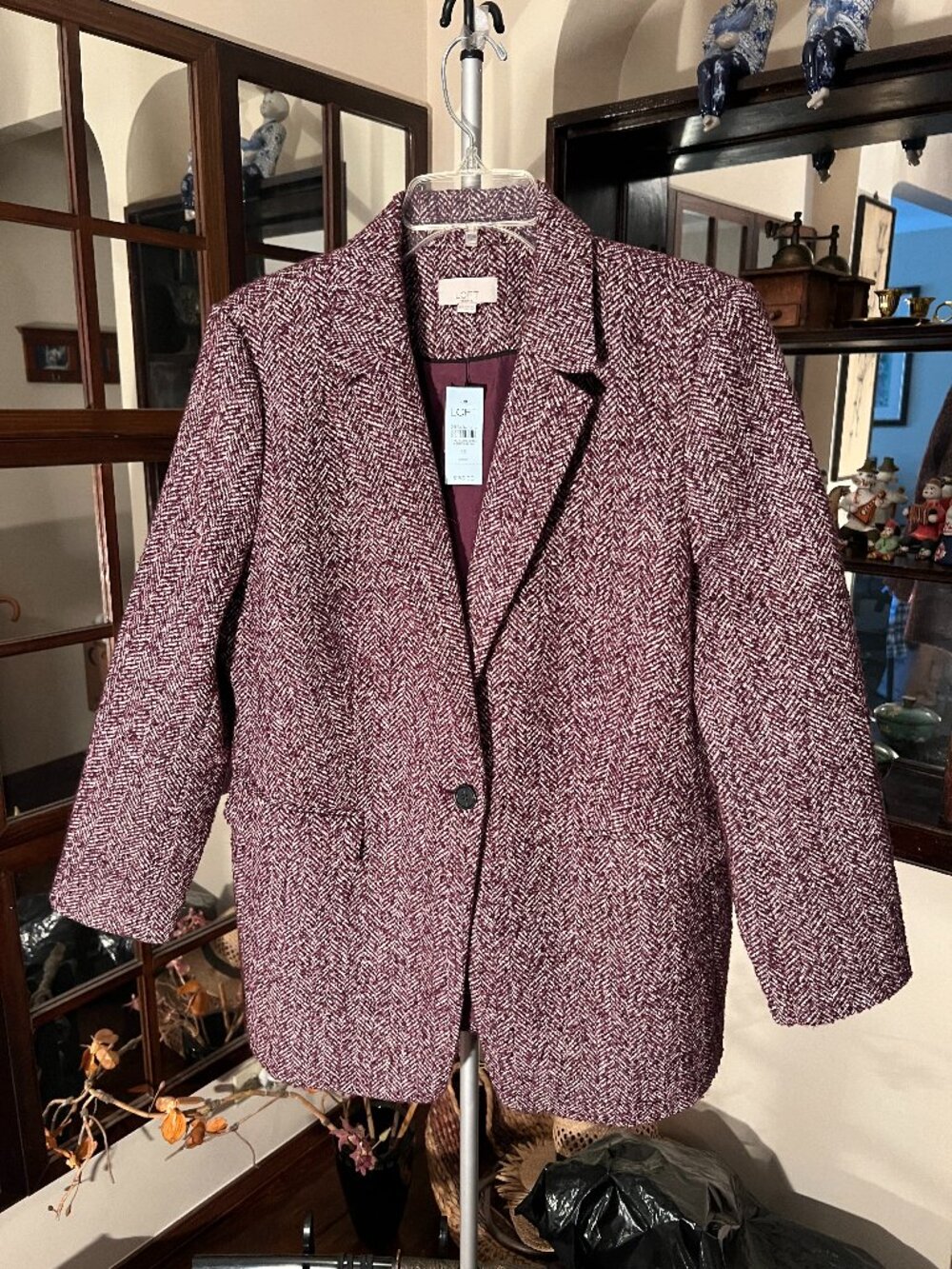 LOFT Jacket/Blazer/Coat Women Sz 16P Herringbone Pockets Violet Purple NWT $150